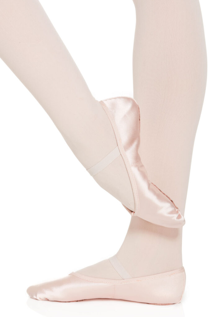 white satin split sole ballet shoes
